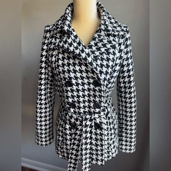 Jou Jou Black and White Houndstooth Trench Coat Double Breasted - Picture 1 of 13